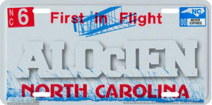 Alocien Collection T Shirt- Limited Series NC First In Flight Lic. Plate Outside Back Label 100%